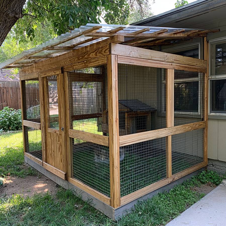 Design concept of a custom catio — Pressure-treated · poly roof