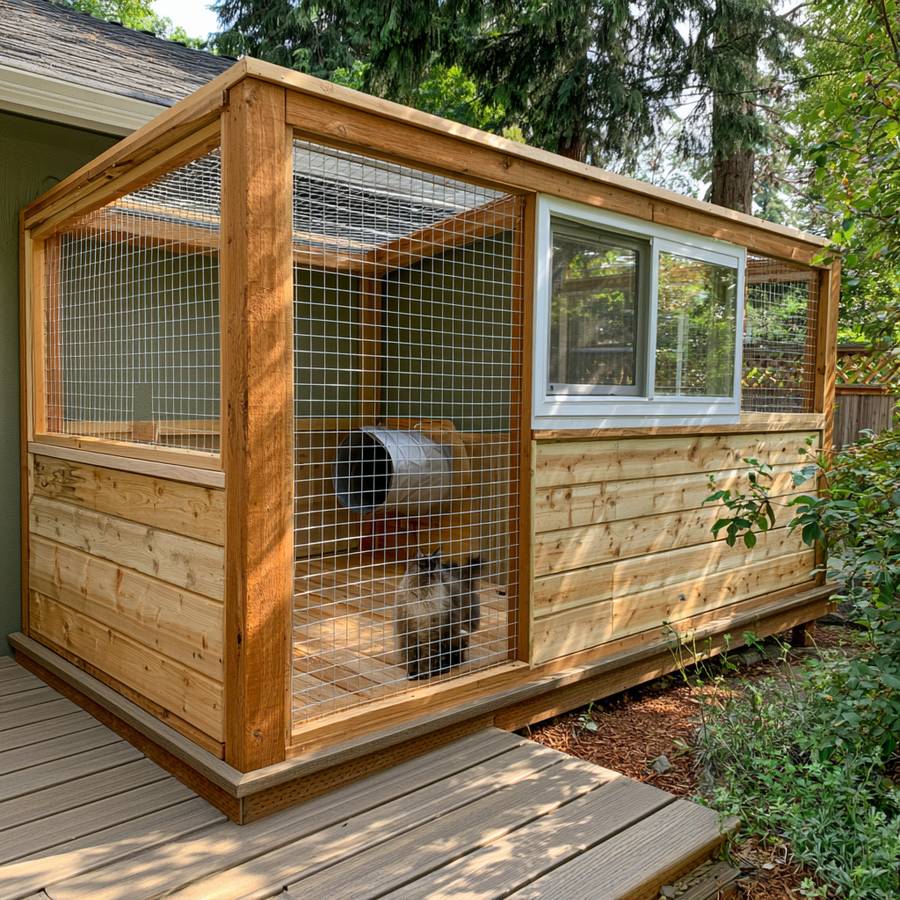 Design concept of a custom catio — Modern cedar · solid lower walls