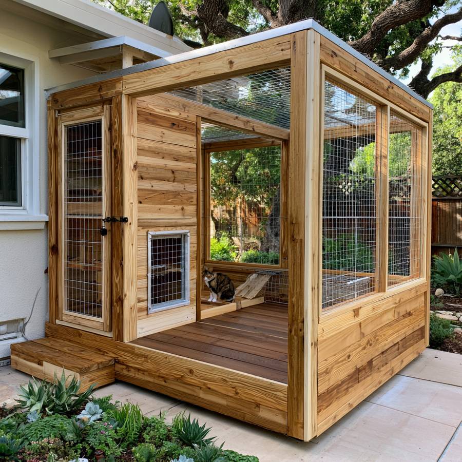 Design concept of a custom catio — Walk-in · cedar cladding & ramp